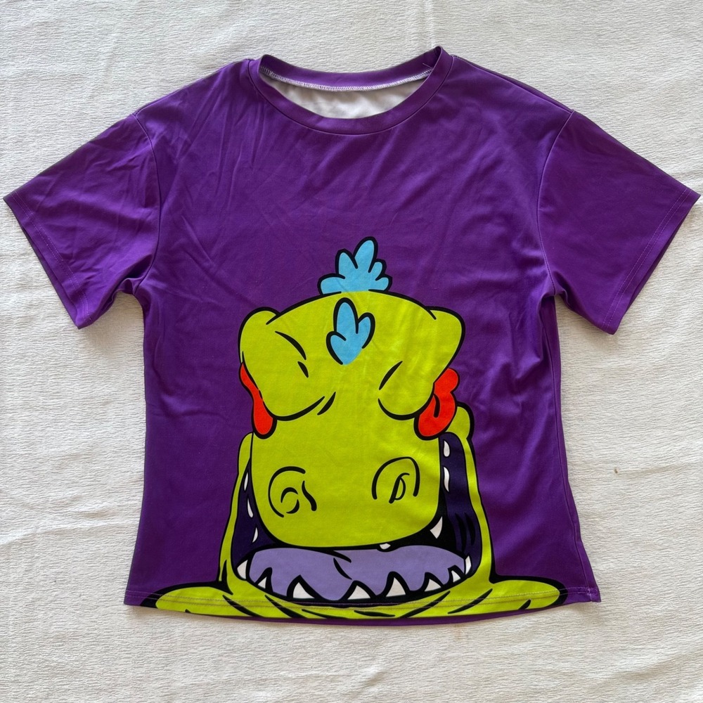 Colorful Cartoon Dinosaur Monster Graphic Tshirt Size XL Purple Streetwear Y2K